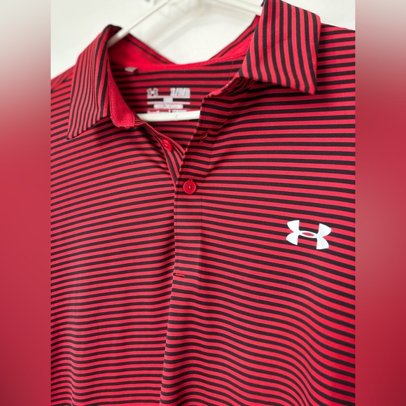 🎉4/30$🎉 Under Armour Red Striped Polo Shirt - Size XL - Picture 2 of 7